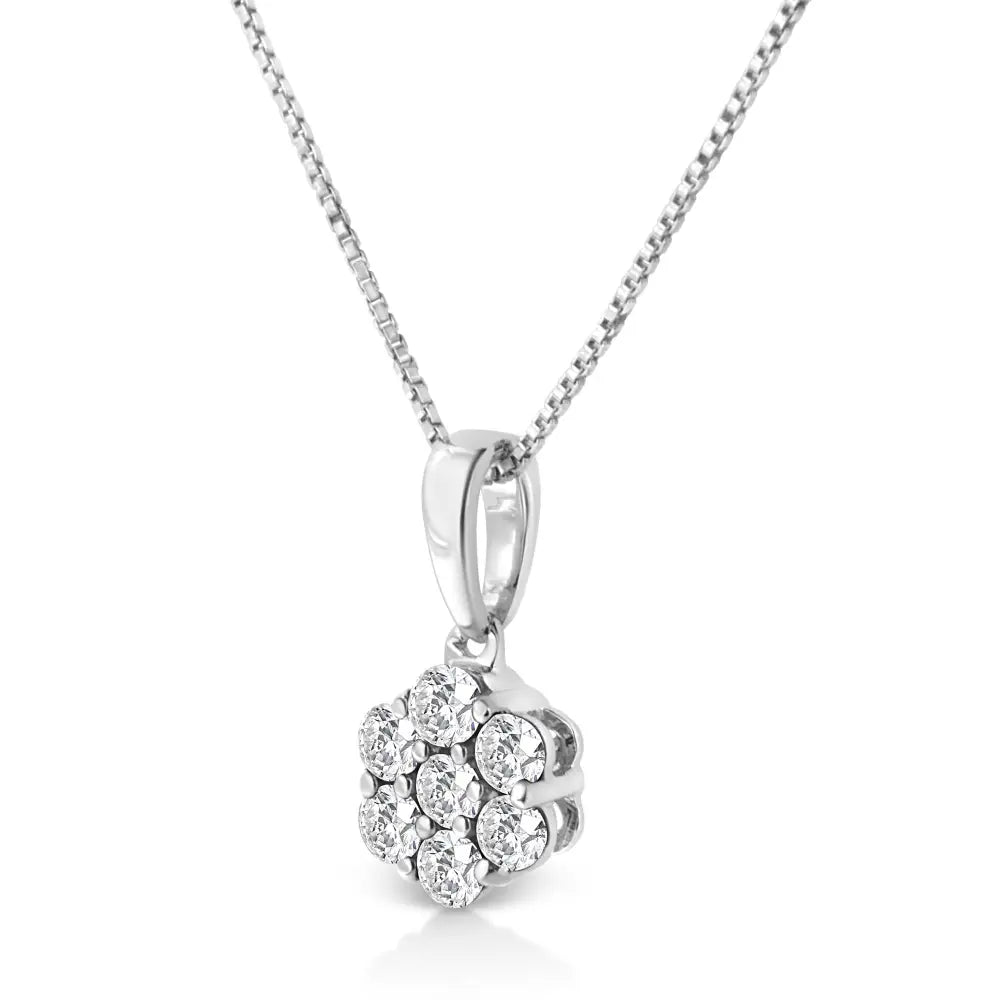 14k white gold 1/2 cttw diamond floral cluster pendant necklace bijoux-nyc direct