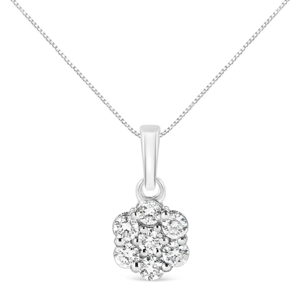 14k white gold 1/2 cttw diamond floral cluster pendant necklace bijoux-nyc direct
