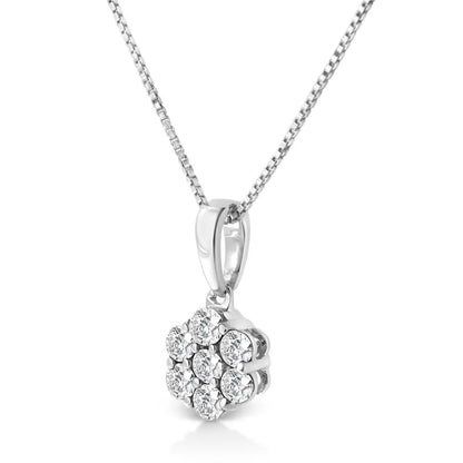 14KT White Gold 1/2 cttw Diamond Floral Cluster Pendant Necklace (HI, SI2-I1) - Bijoux-NYC Direct