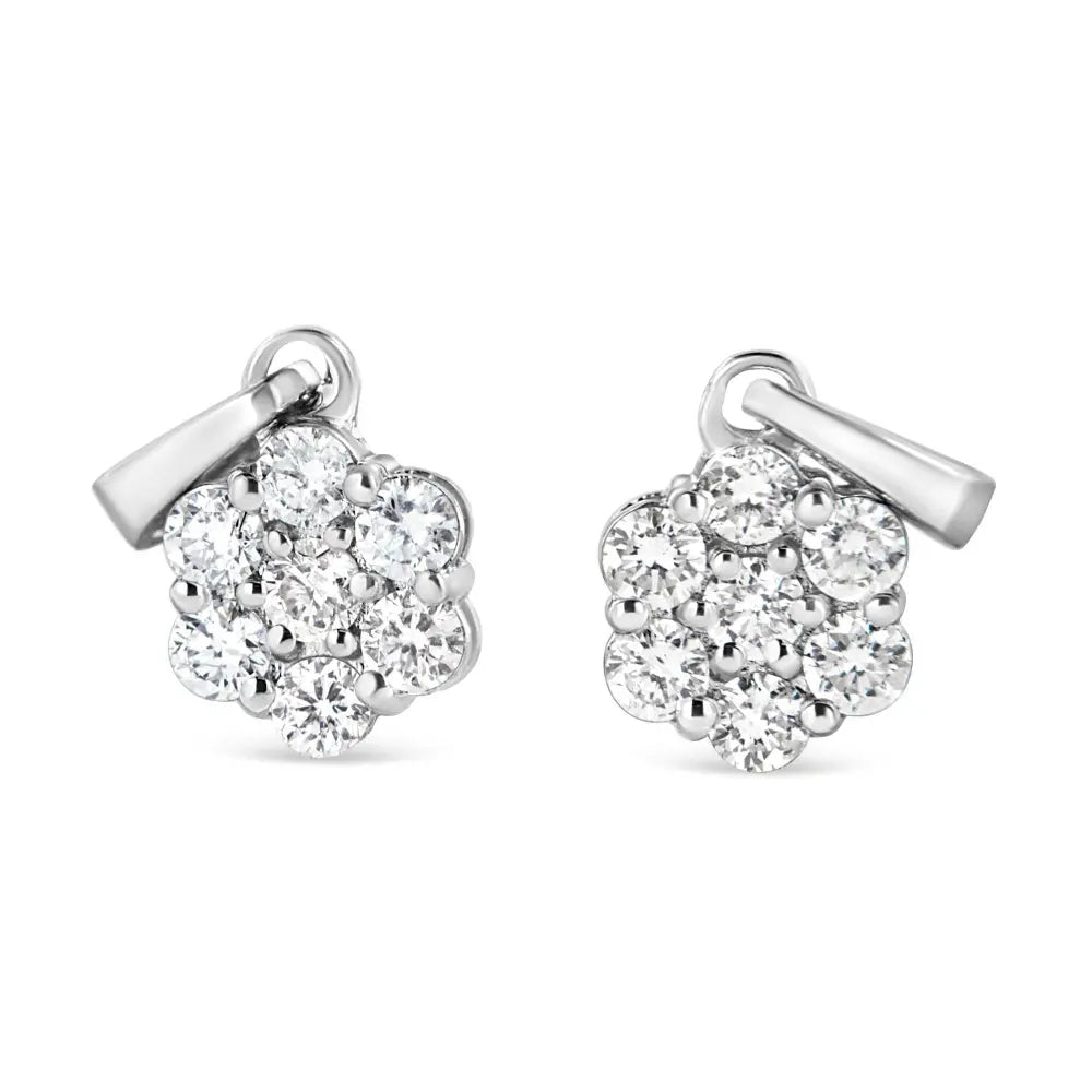 14KT White Gold 1/2 cttw Diamond Floral Cluster Pendant Necklace (HI, SI2-I1) - Bijoux-NYC Direct