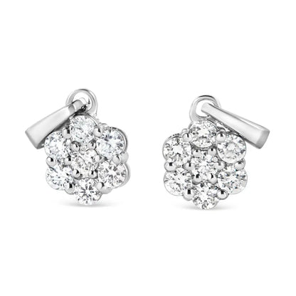 14KT White Gold 1/2 cttw Diamond Floral Cluster Pendant Necklace (HI, SI2-I1) - Bijoux-NYC Direct