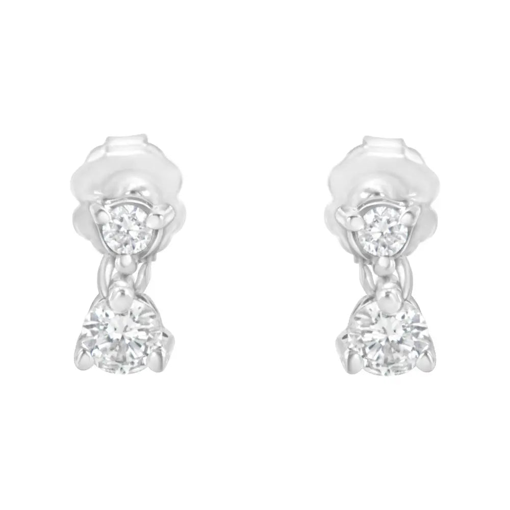 14kt white gold 1/2 cttw round diamond double dangle stud earrings bijoux-nyc direct
