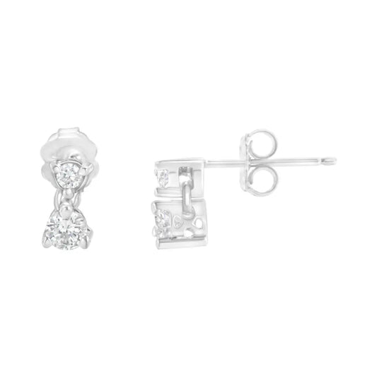 14KT White Gold 1/2 cttw Double Diamond Dangle Stud Earrings (H-I, I1-I2) - Bijoux-NYC Direct