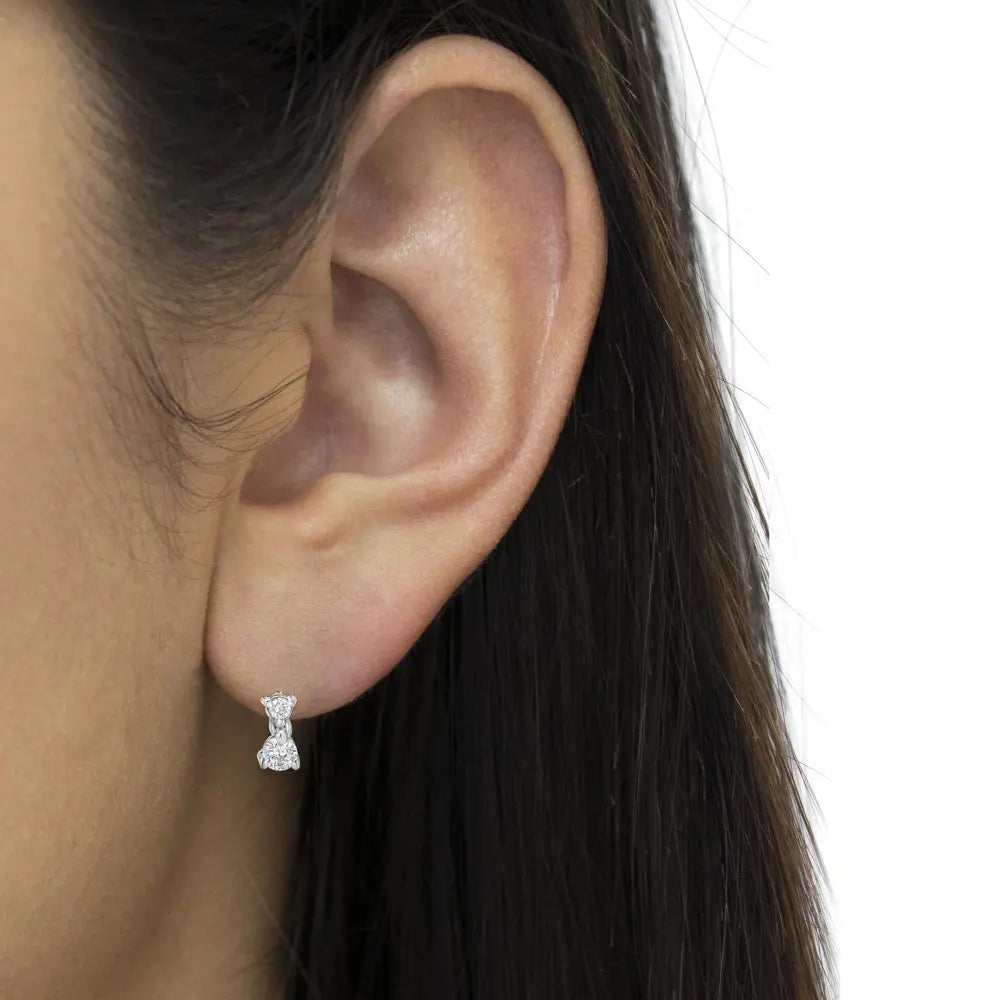 14kt white gold 1/2 cttw round diamond double dangle stud earrings bijoux-nyc direct