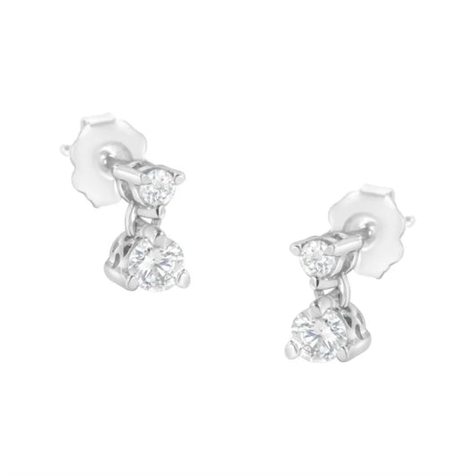 14KT White Gold 1/2 cttw Double Diamond Dangle Stud Earrings (H-I, I1-I2) - Bijoux-NYC Direct