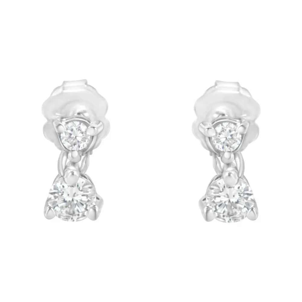14KT White Gold 1/2 cttw Double Diamond Dangle Stud Earrings (H-I, I1-I2) - Bijoux-NYC Direct