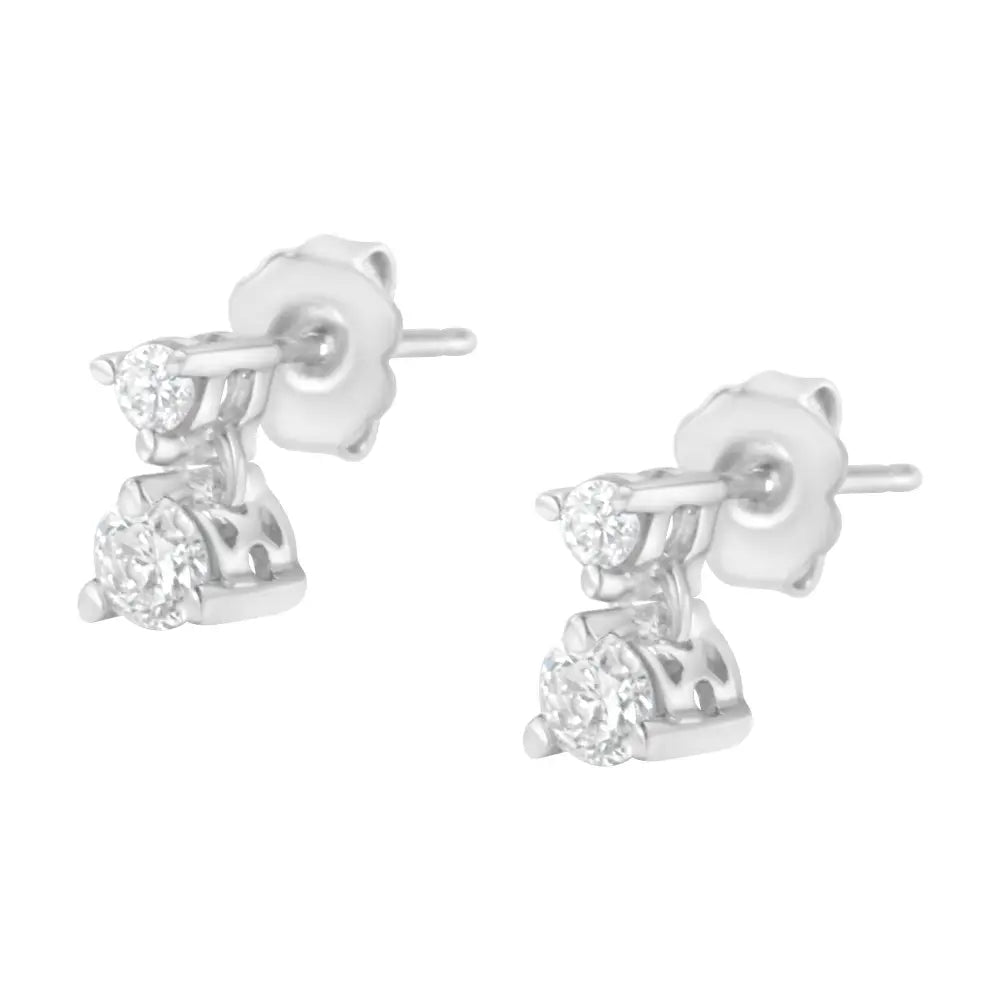 14kt white gold 1/2 cttw round diamond double dangle stud earrings bijoux-nyc direct