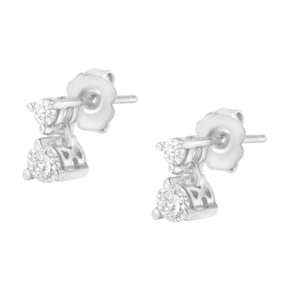 14KT White Gold 1/2 cttw Double Diamond Dangle Stud Earrings (H-I, I1-I2) - Bijoux-NYC Direct