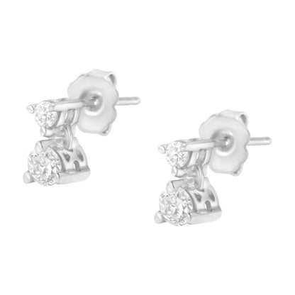 14KT White Gold 1/2 cttw Double Diamond Dangle Stud Earrings (H-I, I1-I2) - Bijoux-NYC Direct