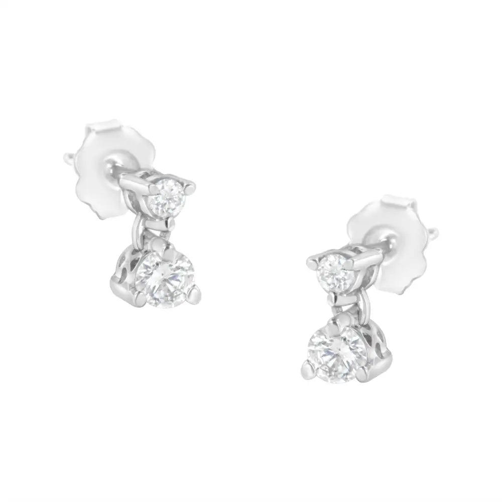 14kt white gold 1/2 cttw round diamond double dangle stud earrings bijoux-nyc direct