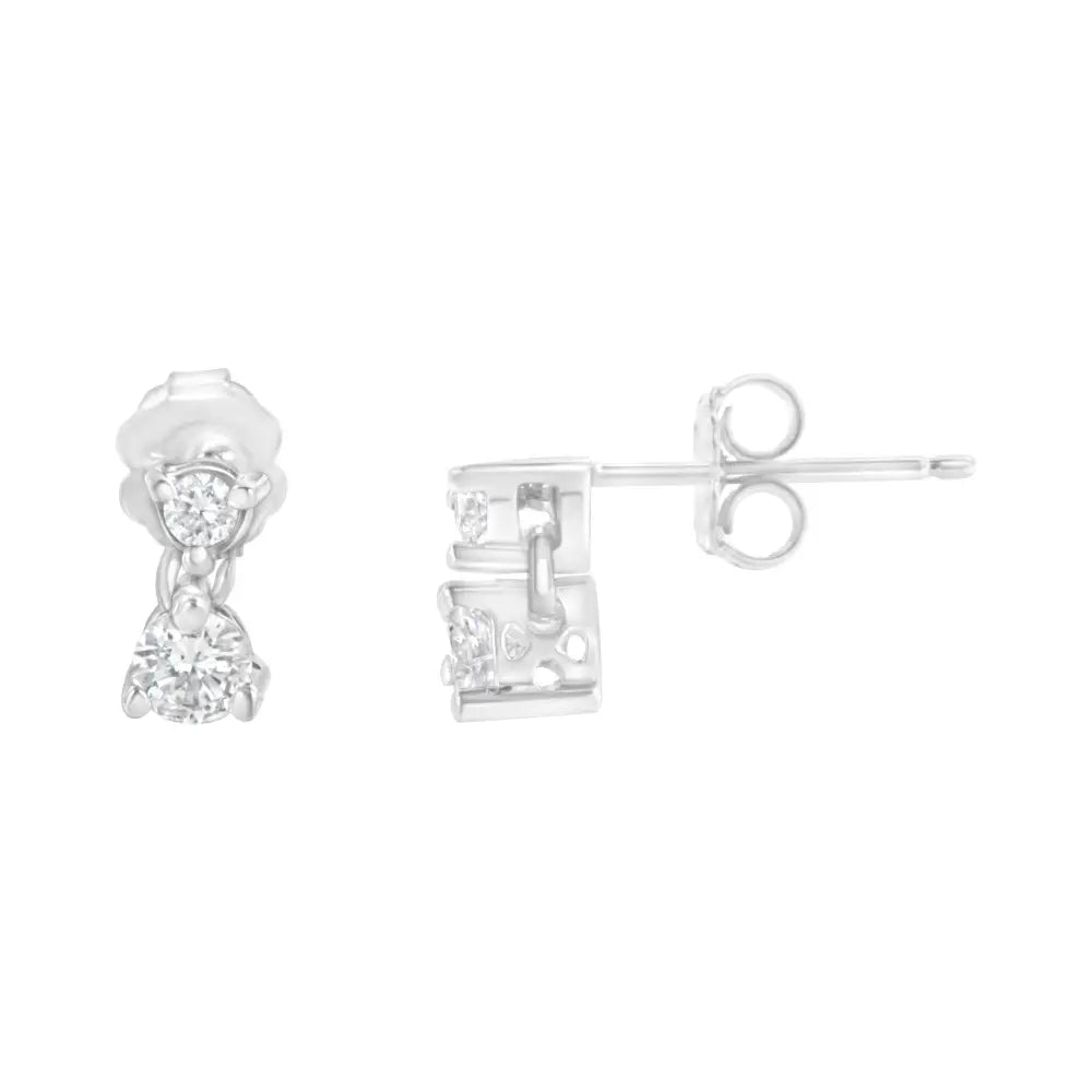 14kt white gold 1/2 cttw round diamond double dangle stud earrings bijoux-nyc direct