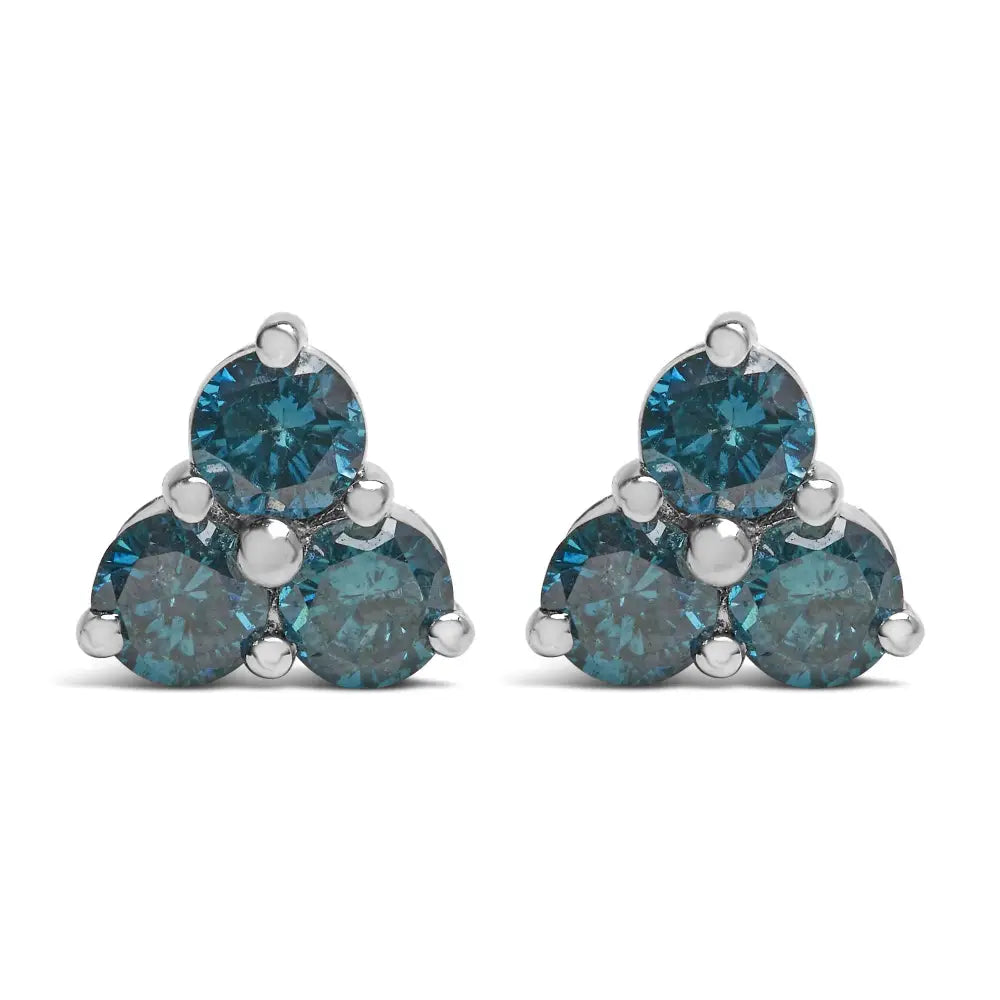14kt white gold 1 1/3 cttw blue treated diamond trio stud earrings bijoux-nyc direct