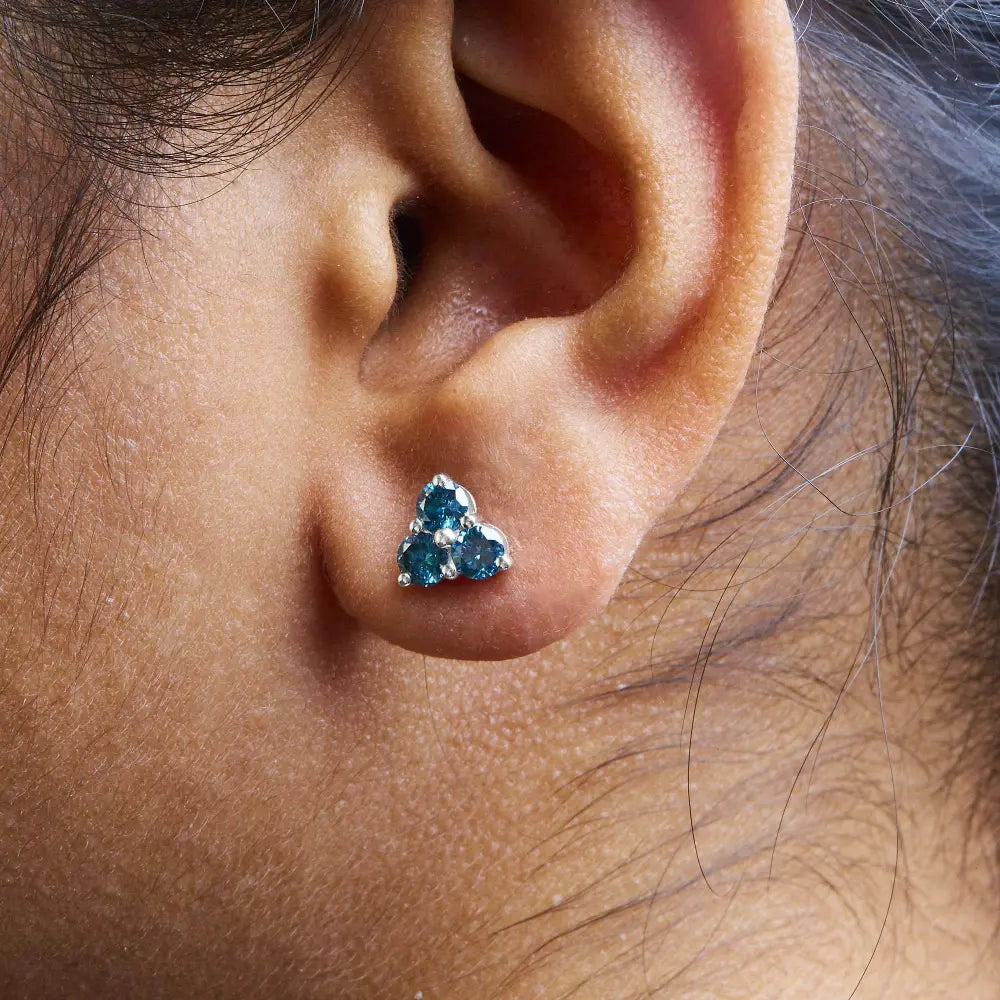 14KT White Gold Treated Blue Diamond Trio Stud Earrings (1 1/3 cttw, Blue) - Bijoux-NYC Direct