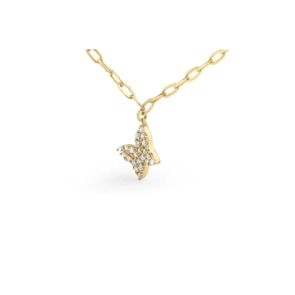 14kt yellow gold 1/2 cttw diamond butterfly paperclip necklace 15-17 bijoux-nyc direct