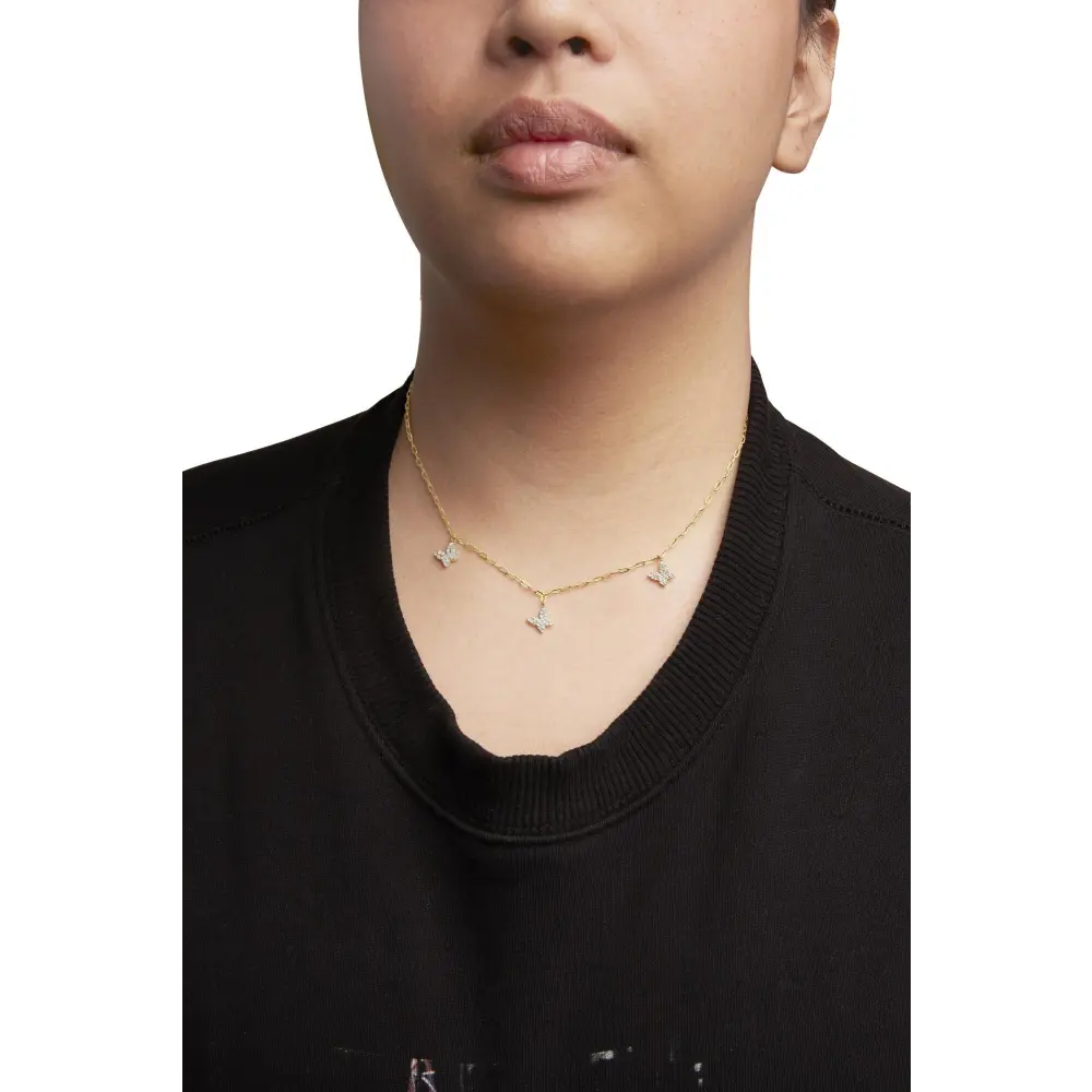 14kt yellow gold 1/2 cttw diamond butterfly station paperclip necklace (i j color i1 i2 clarity) adjustable 15’’ 17’’ inches