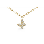 14kt yellow gold 1/2 cttw diamond butterfly station paperclip necklace (i j color i1 i2 clarity) adjustable 15’’ 17’’ inches