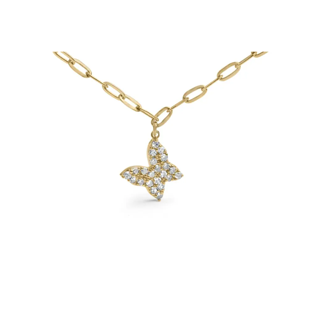 14kt yellow gold 1/2 cttw diamond butterfly station paperclip necklace (i j color i1 i2 clarity) adjustable 15’’ 17’’ inches