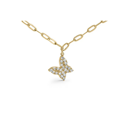 14kt yellow gold 1/2 cttw diamond butterfly station paperclip necklace (i j color i1 i2 clarity) adjustable 15’’ 17’’ inches