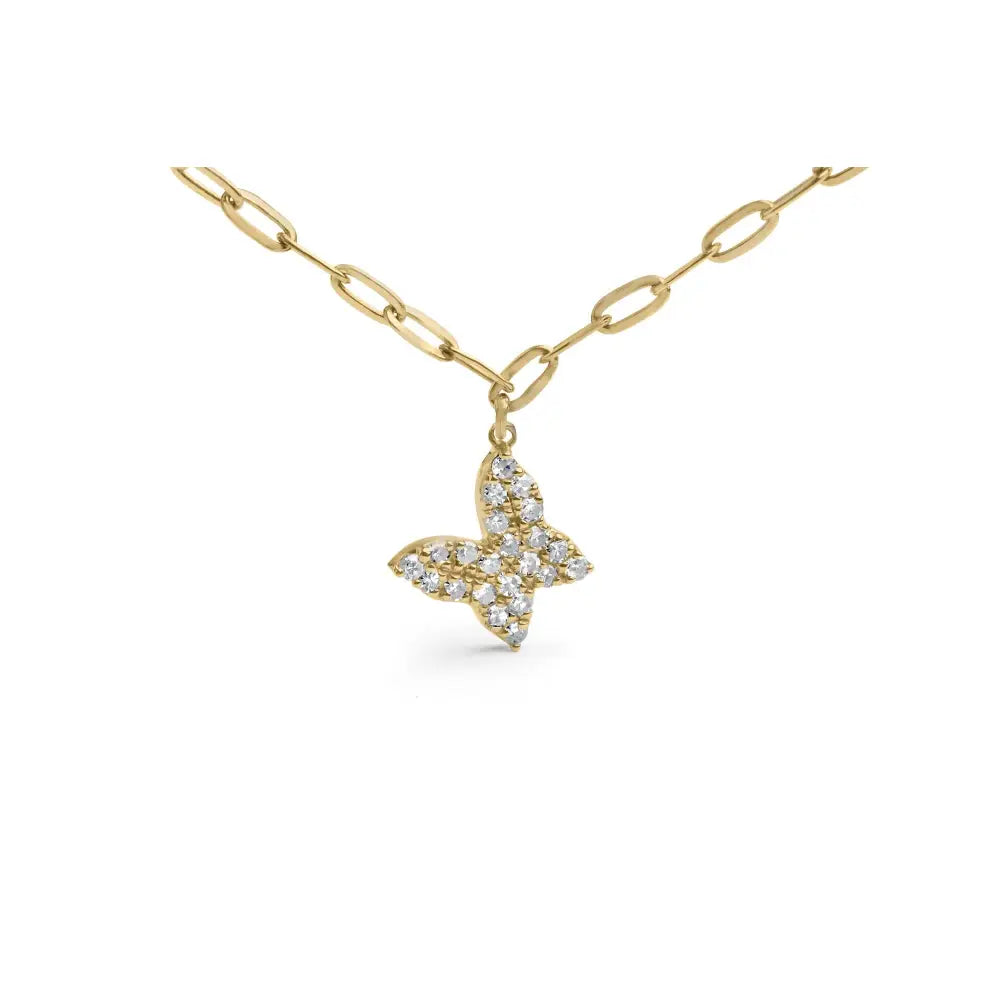 14kt yellow gold 1/2 cttw diamond butterfly paperclip necklace 15-17 bijoux-nyc direct