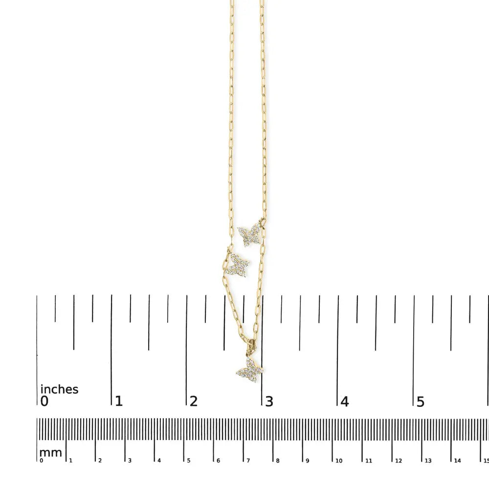14kt yellow gold 1/2 cttw diamond butterfly station paperclip necklace (i j color i1 i2 clarity) adjustable 15’’ 17’’ inches