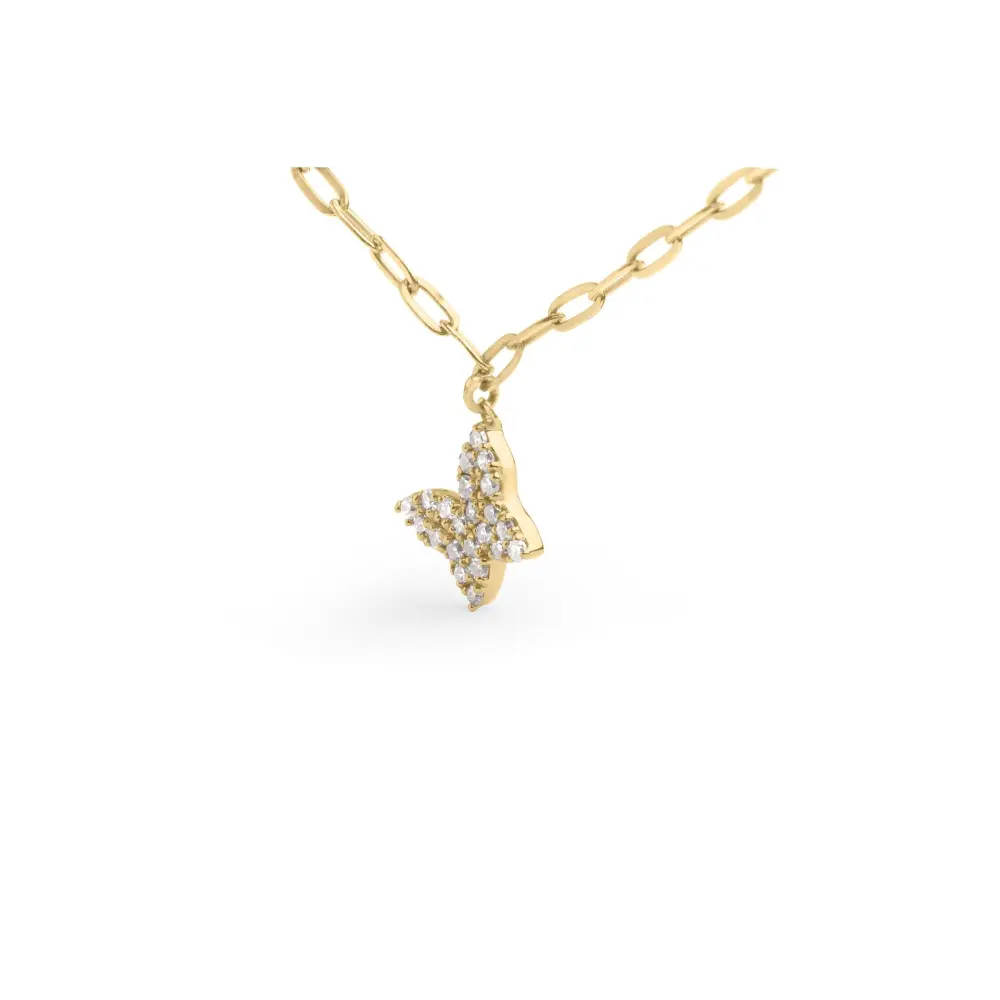 14kt yellow gold 1/2 cttw diamond butterfly station paperclip necklace (i j color i1 i2 clarity) adjustable 15’’ 17’’ inches
