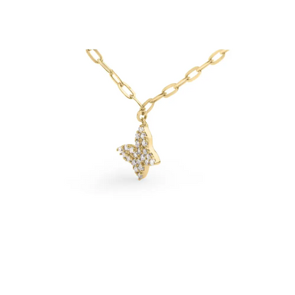 14kt yellow gold 1/2 cttw diamond butterfly station paperclip necklace (i j color i1 i2 clarity) adjustable 15’’ 17’’ inches