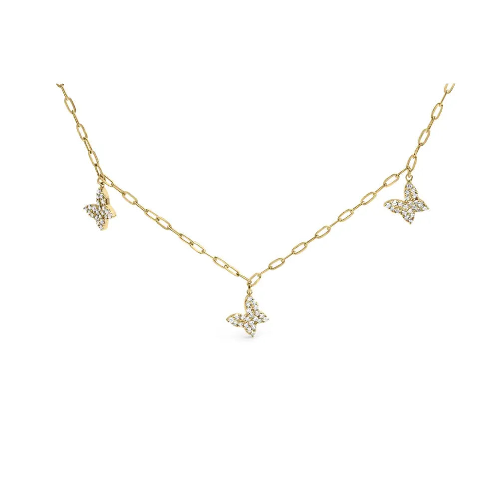 14kt yellow gold 1/2 cttw diamond butterfly paperclip necklace 15-17 bijoux-nyc direct
