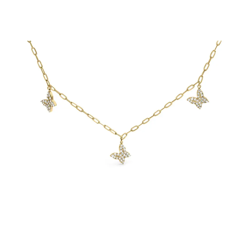 14kt yellow gold 1/2 cttw diamond butterfly station paperclip necklace (i j color i1 i2 clarity) adjustable 15’’ 17’’ inches