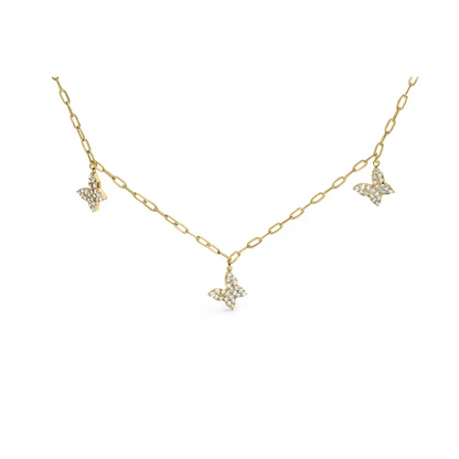 14kt yellow gold 1/2 cttw diamond butterfly station paperclip necklace (i j color i1 i2 clarity) adjustable 15’’ 17’’ inches