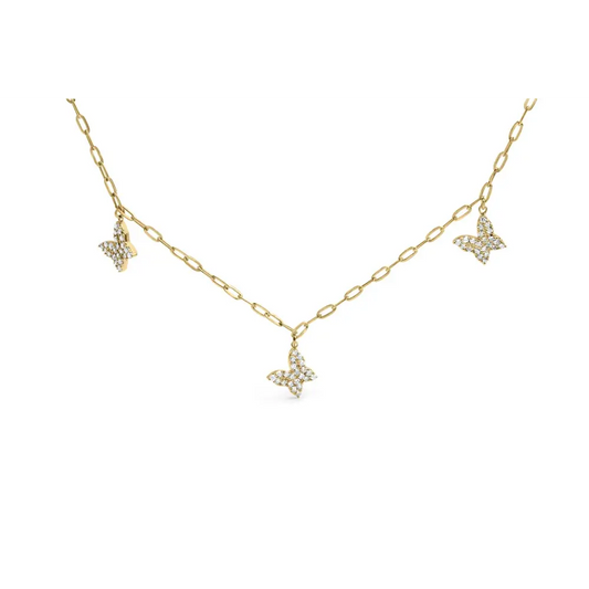 14kt yellow gold 1/2 cttw diamond butterfly station paperclip necklace (i j color i1 i2 clarity) adjustable 15’’ 17’’ inches