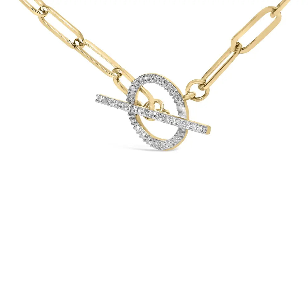 14kt yellow gold 1/4 cttw diamond toggle clasp paperclip link necklace (i j color i1 i2 clarity) 18’’ inches