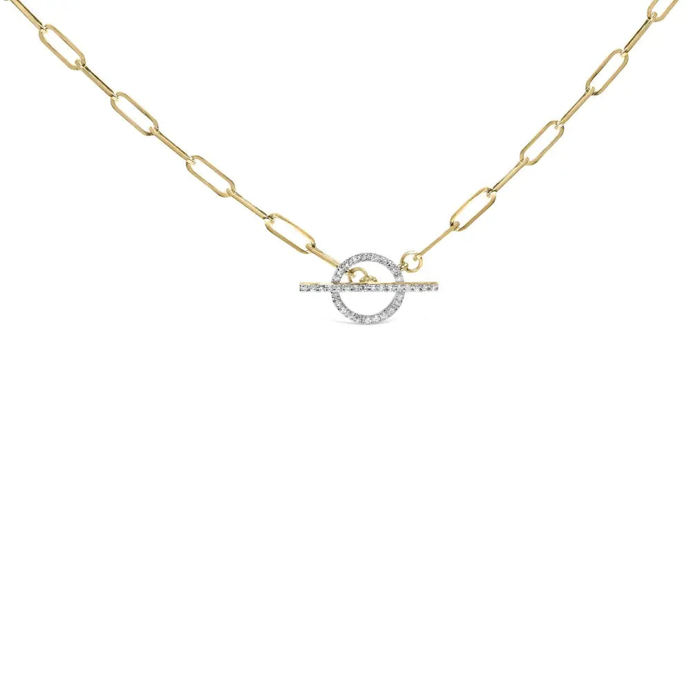 14k yellow gold 1/4 cttw diamond paperclip toggle necklace 18 inches bijoux-nyc direct