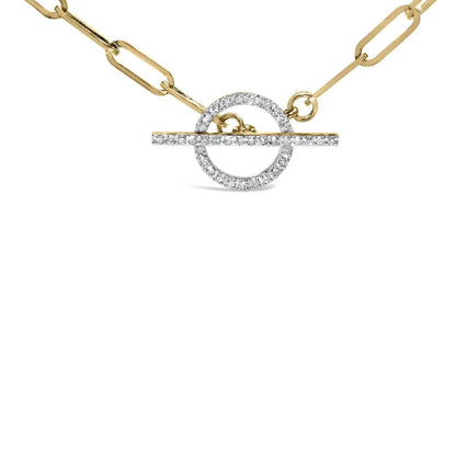 14kt yellow gold 1/4 cttw diamond toggle clasp paperclip link necklace (i j color i1 i2 clarity) 18’’ inches