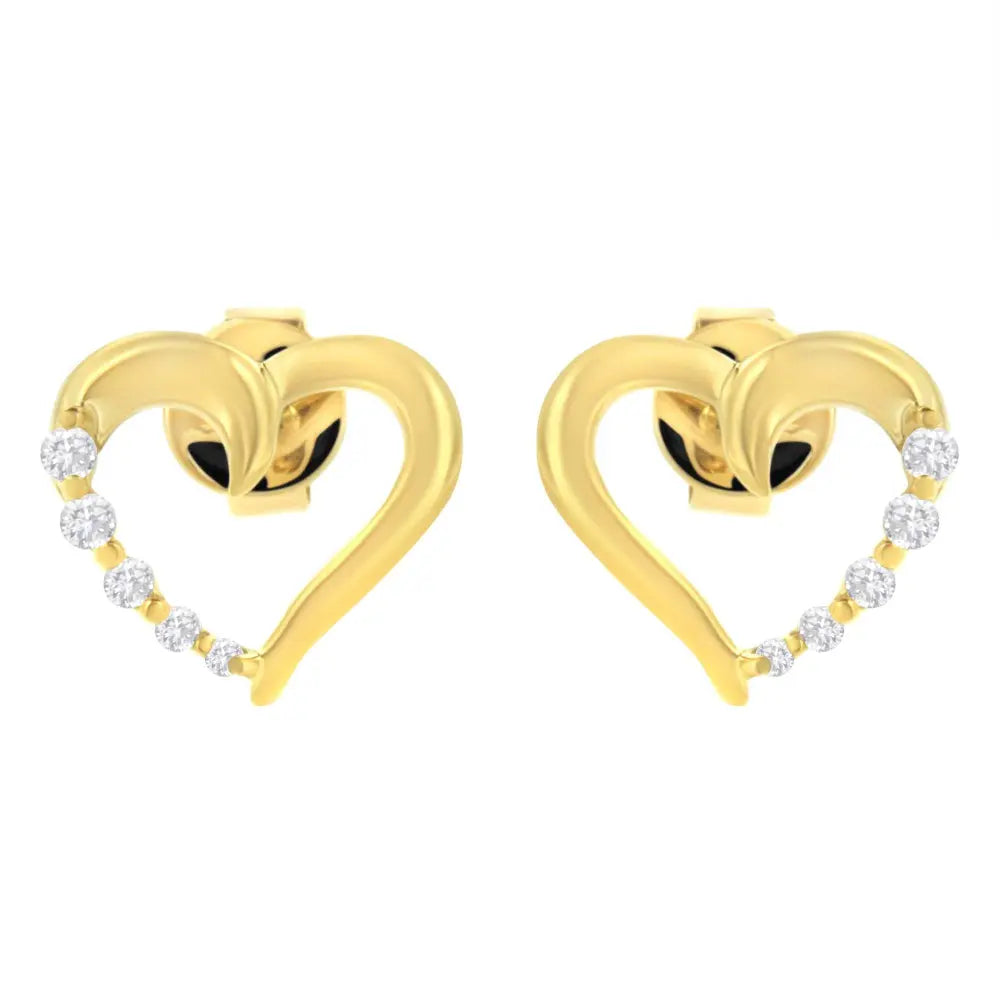 14KT Yellow Gold 1/8 cttw Diamond Journey Heart Earrings (K-L, I1-I2) - Bijoux-NYC Direct