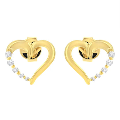 14KT Yellow Gold 1/8 cttw Diamond Journey Heart Earrings (K-L, I1-I2) - Bijoux-NYC Direct