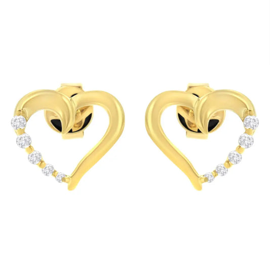 14KT Yellow Gold 1/8 cttw Diamond Journey Heart Earrings (K-L, I1-I2) - Bijoux-NYC Direct