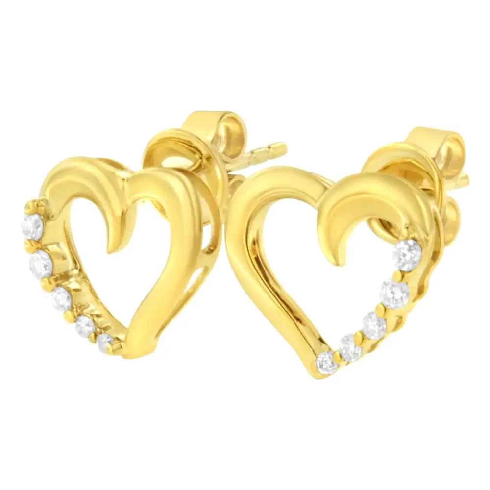 14kt yellow gold 1/8 cttw diamond journey heart earrings bijoux-nyc direct