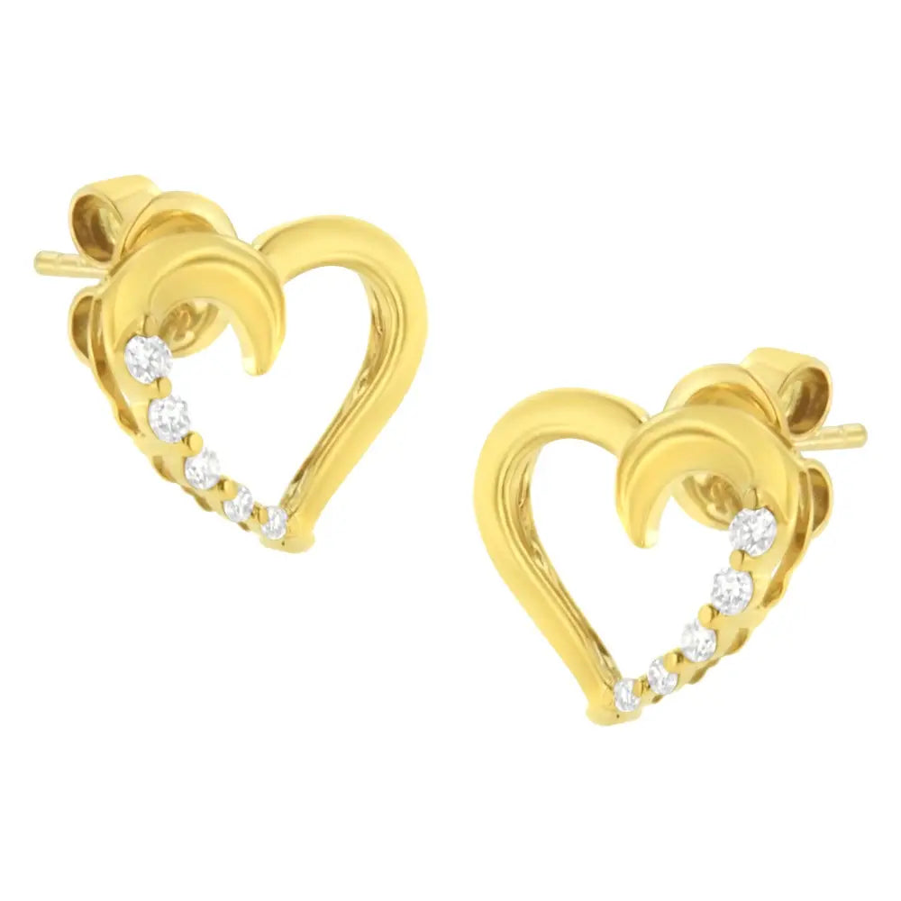 14kt yellow gold 1/8 cttw diamond journey heart earrings bijoux-nyc direct