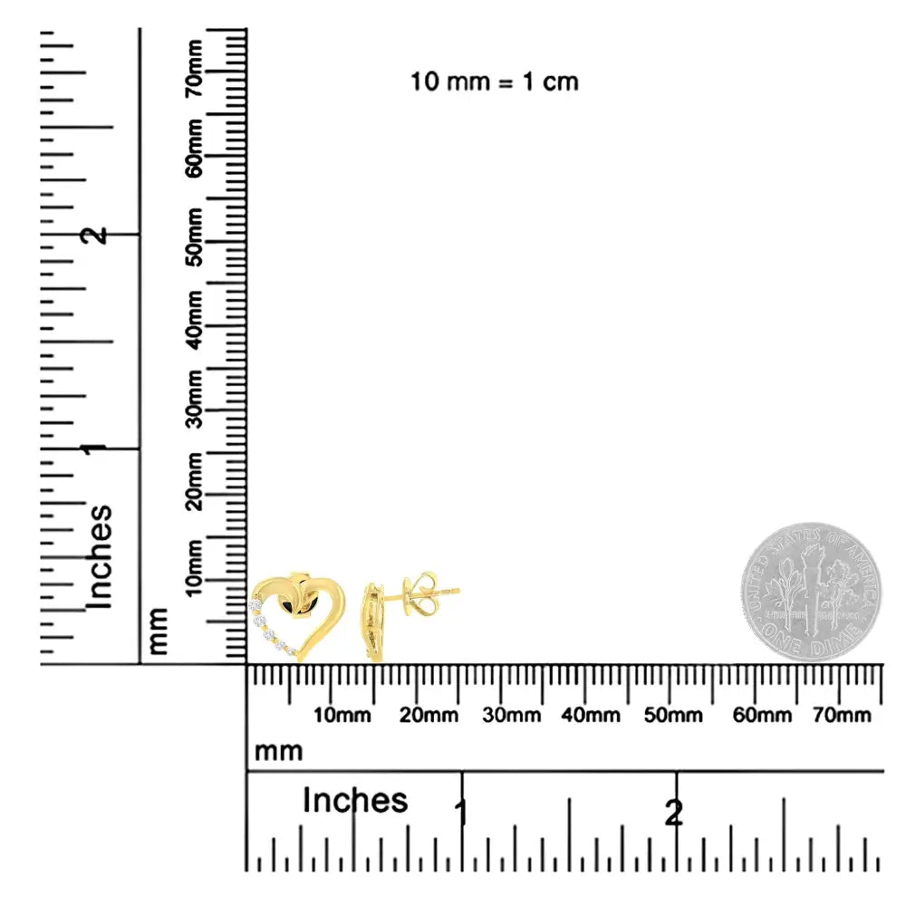 14kt yellow gold 1/8 cttw diamond journey heart earrings bijoux-nyc direct
