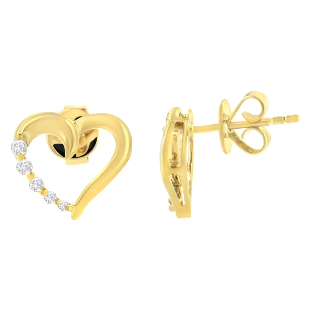 14kt yellow gold 1/8 cttw diamond journey heart earrings bijoux-nyc direct