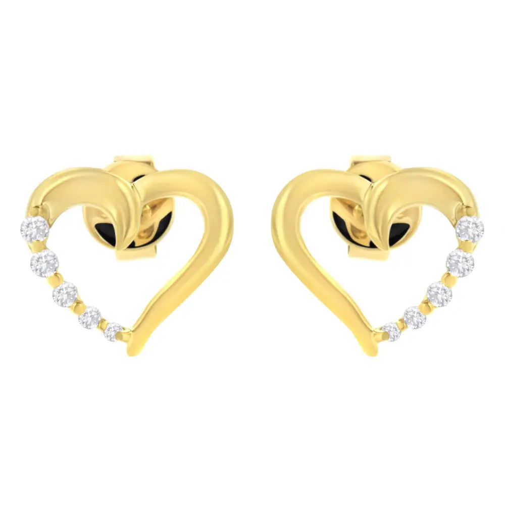 14kt yellow gold 1/8 cttw diamond journey heart earrings bijoux-nyc direct