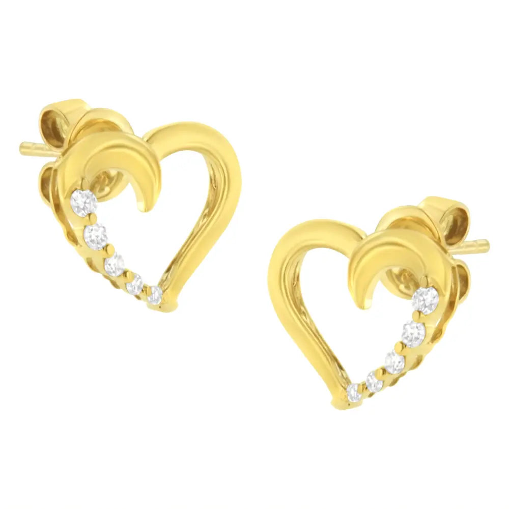 14KT Yellow Gold 1/8 cttw Diamond Journey Heart Earrings (K-L, I1-I2) - Bijoux-NYC Direct