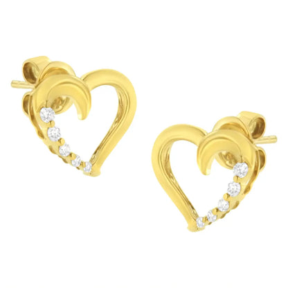 14KT Yellow Gold 1/8 cttw Diamond Journey Heart Earrings (K-L, I1-I2) - Bijoux-NYC Direct