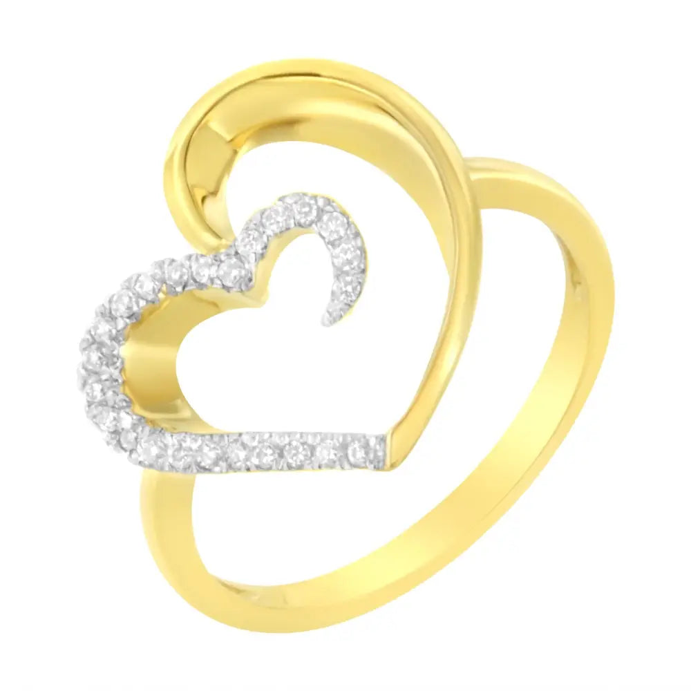 14kt yellow gold diamond heart pave ring 1/10 ctw bijoux-nyc direct