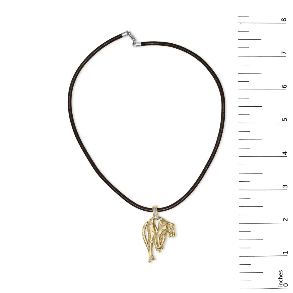 18k gold 1.00 cttw matte diamond cat pendant on 15 inch leather cord bijoux-nyc direct