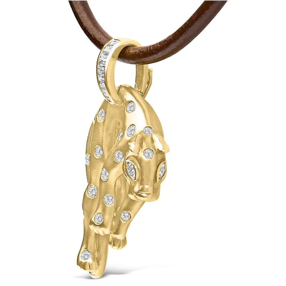 18k gold 1.00 cttw matte diamond cat pendant on 15 inch leather cord bijoux-nyc direct
