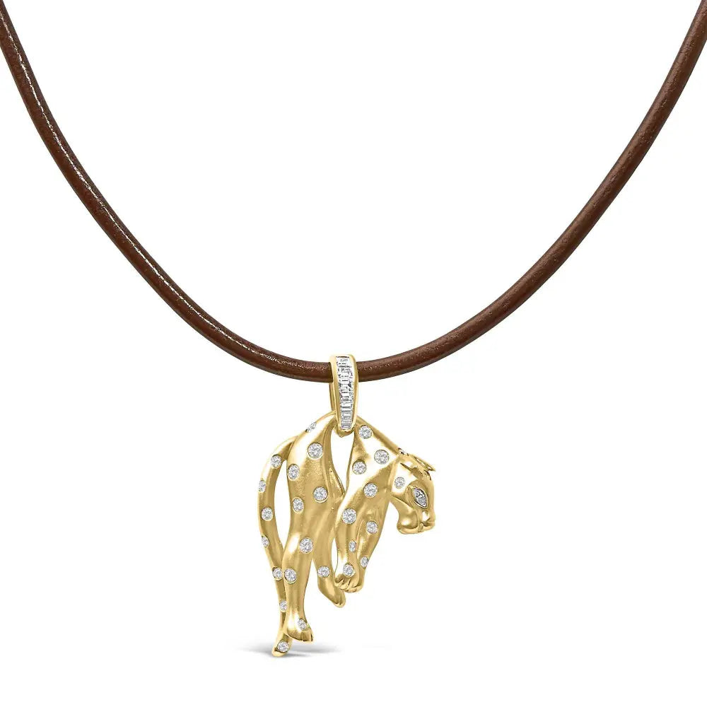 18K 1.00 Cttw Diamond Cat and Bail Pendant Necklace Collar with Matte Finish (F-G Color, VS2-SI1 Clarity) - Bijoux-NYC Direct