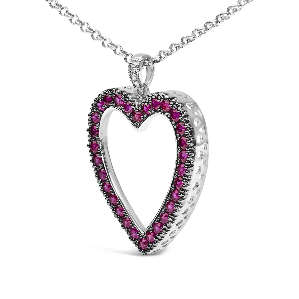 18k 1/3 cttw diamond and red ruby open heart with black rhodium 18’’ pendant necklace (g h color vs2 si1 clarity)