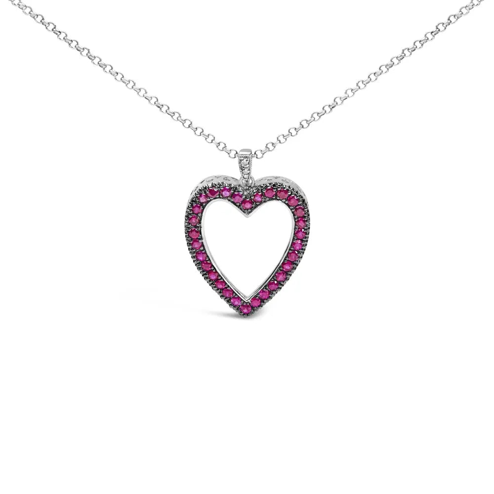 18k 1/3 cttw diamond and red ruby open heart with black rhodium 18’’ pendant necklace (g h color vs2 si1 clarity)