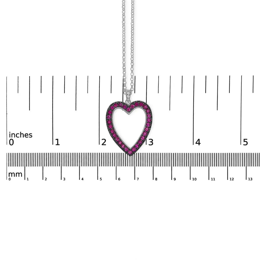 18k 1/3 cttw diamond and red ruby open heart with black rhodium 18’’ pendant necklace (g h color vs2 si1 clarity)